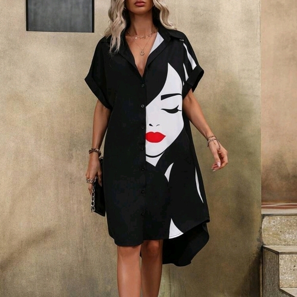 Dresses & Skirts - Figure Graphic Batwing Sleeve Shirt Dress